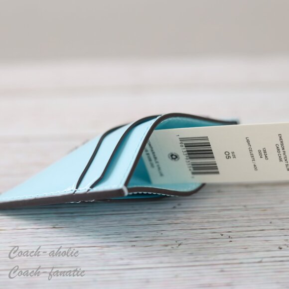 NWT Tory Burch Emerson Patent Leather Slim Card Case in Light Celeste - Picture 6 of 6